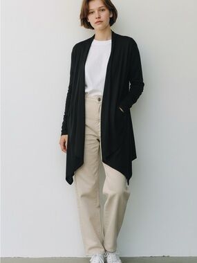 Black Draped Open-Front Women's Cardigan Sweater
